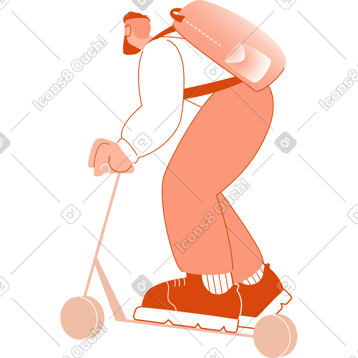 Ilustración Mensajero masculino con una mochila en scooter estilo Orange a descargar PNG y SVG
