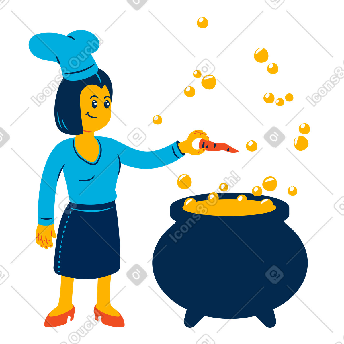 Chef che cucina la zuppa nel calderone illustrazione in stile Flame scarica in PNG, SVG