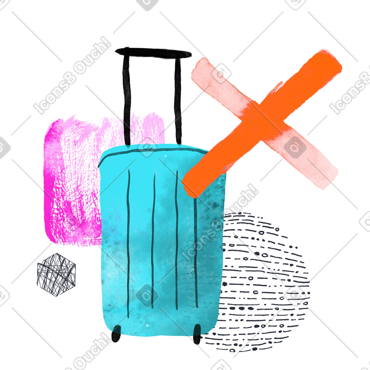 Reisegepäck und kreuzmarke-Illustration im Inky-Stil als Download in PNG, SVG