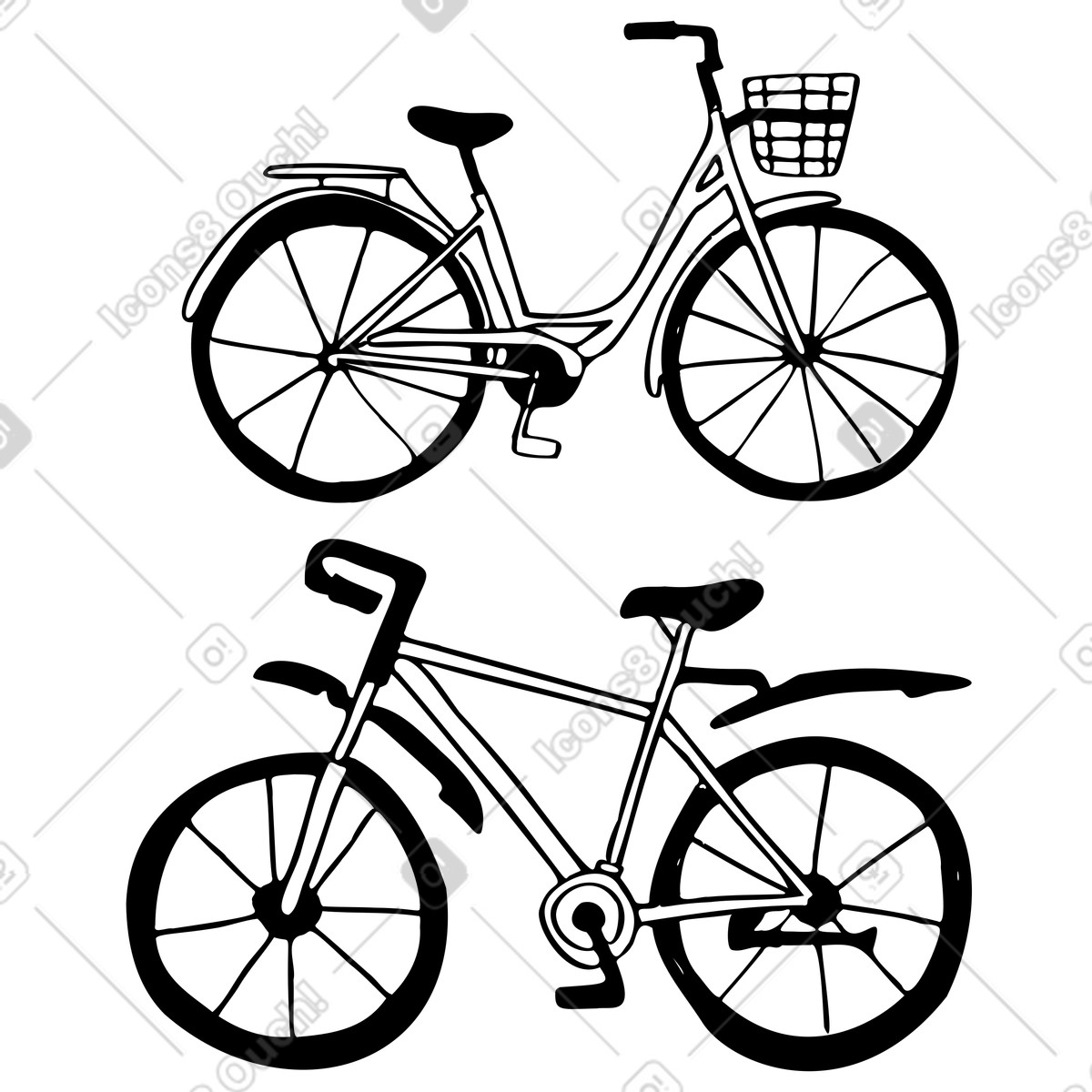 下载 Marks 风格的 两种自行车，运动型和普通型 插画，支持 PNG、SVG 格式