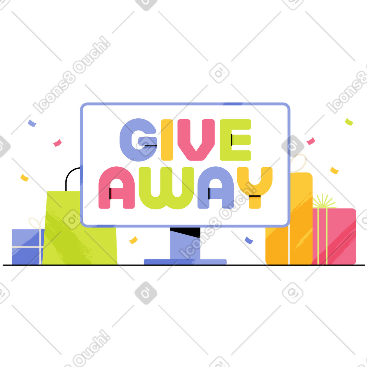 Online giveaway campaign, Prize promotion, Reward and gifts illustrazione in stile Juicy scarica in PNG, SVG