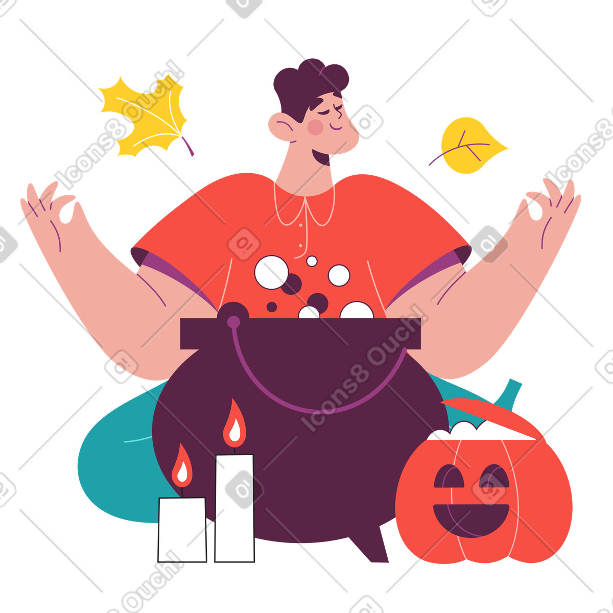 Illustration Homme préparant une potion magique dans un chaudron le style Sammy à télécharger aux formats PNG, SVG