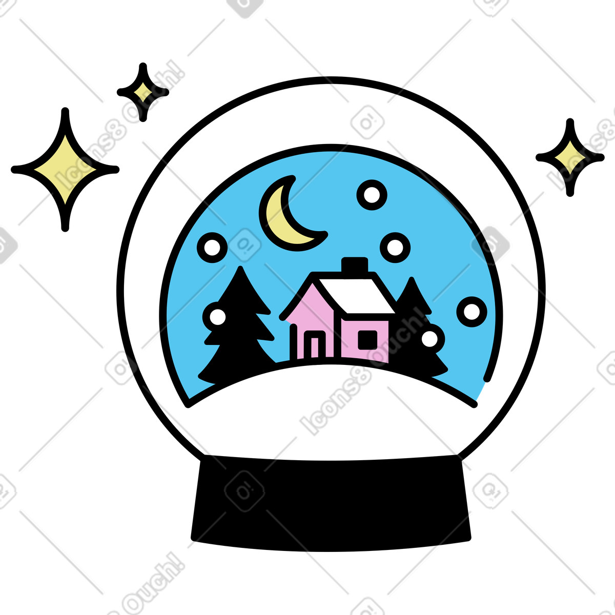 Ilustración Bola de nieve navideña con casa en estilo Mochi a descargar en PNG y SVG
