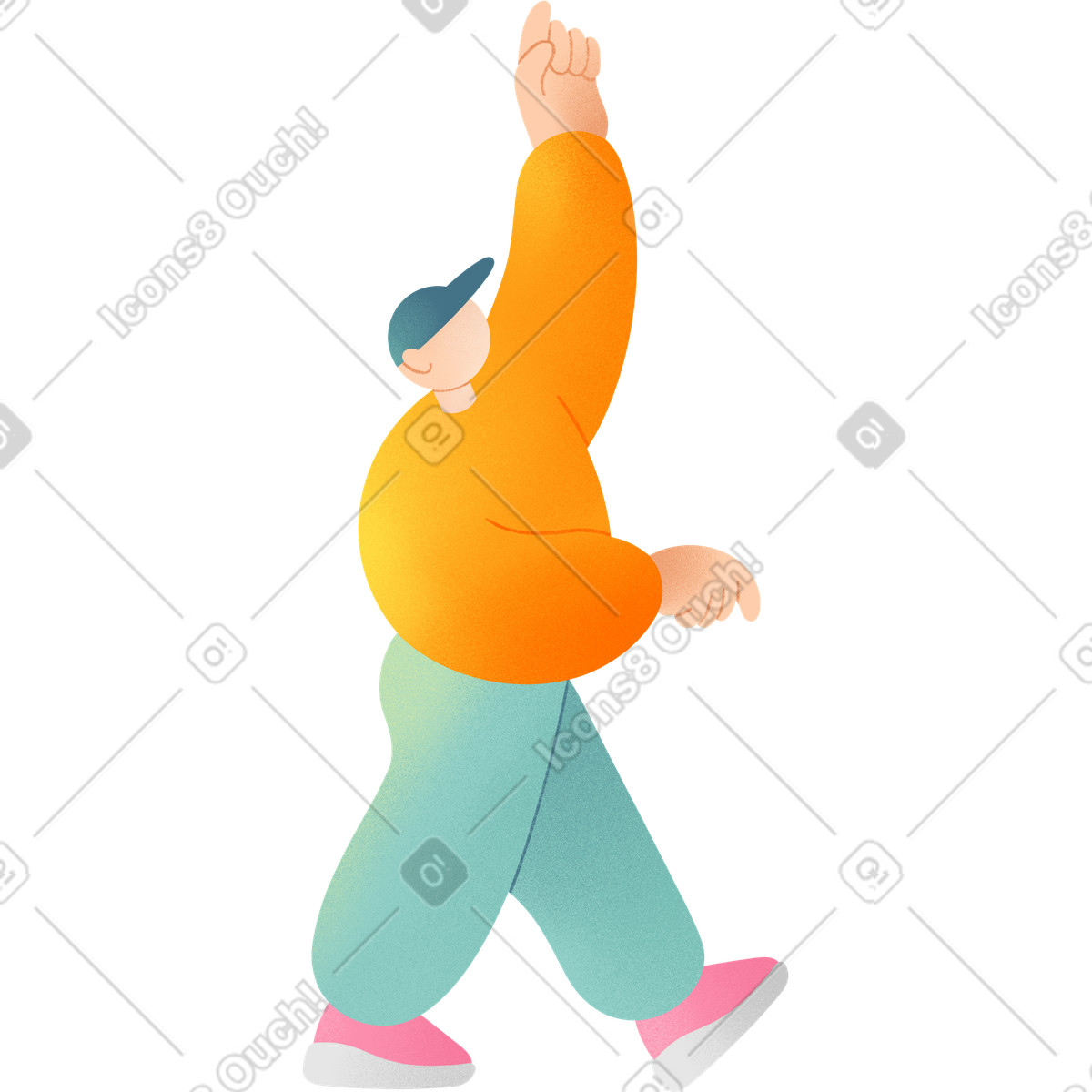 Ilustração de Jovem apontando para cima em no estilo Joy baixar em PNG, SVG