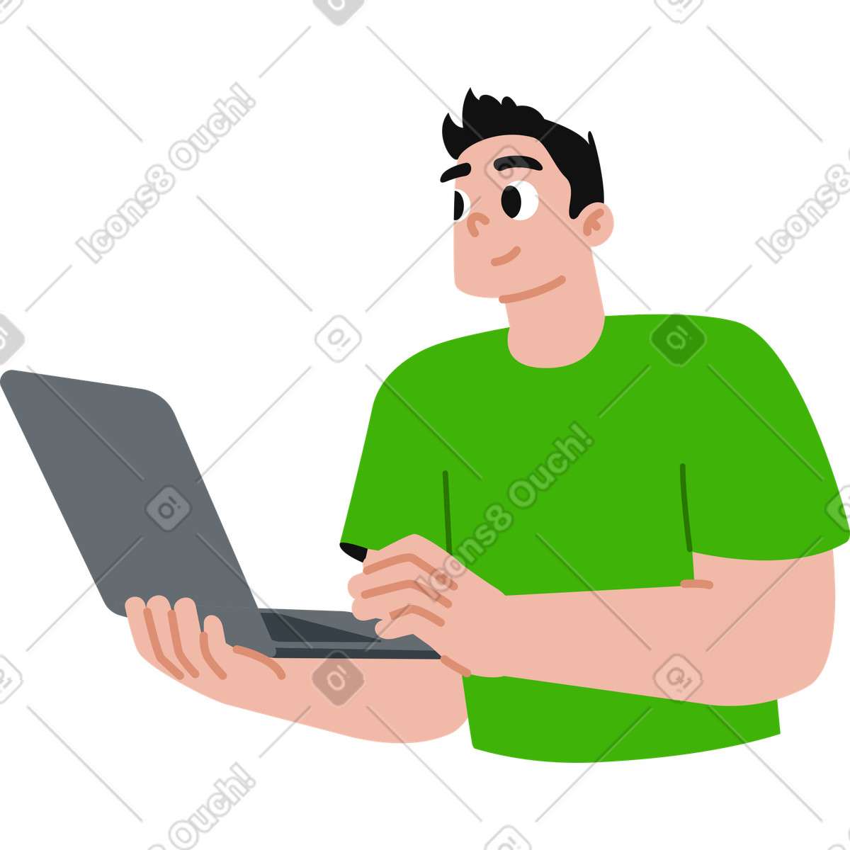 Giovane che tiene il portatile illustrazione in stile Active scarica in PNG, SVG