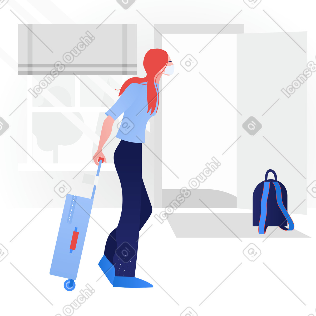 Woman going on a trip. End of quarantine illustrazione in stile Clip scarica in PNG, SVG