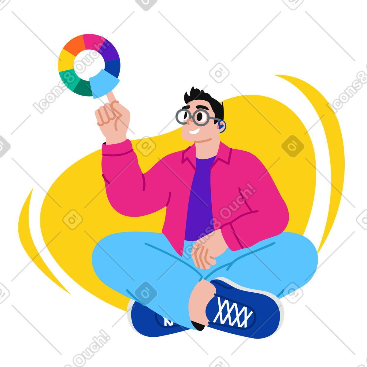 Uomo che sceglie un colore sulla ruota dei colori illustrazione animata in stile Active scaricabile in GIF, Lottie (JSON), AE