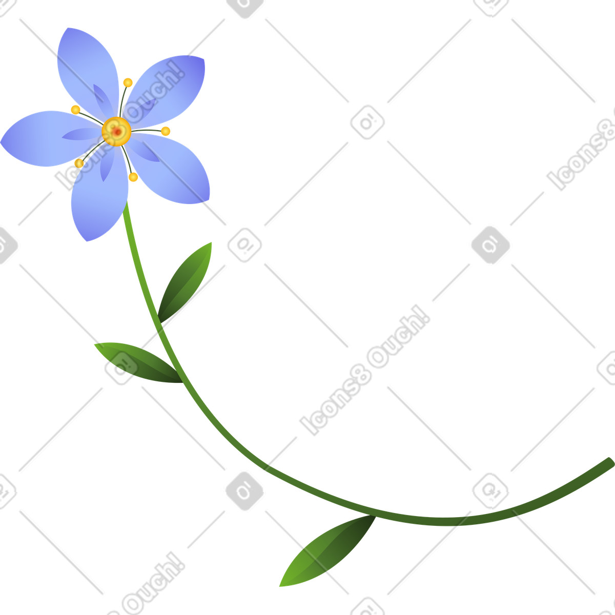 Blossom 스타일의 푸른 꽃이 있는 구부러진 줄기 일러스트레이션 PNG, SVG 다운로드