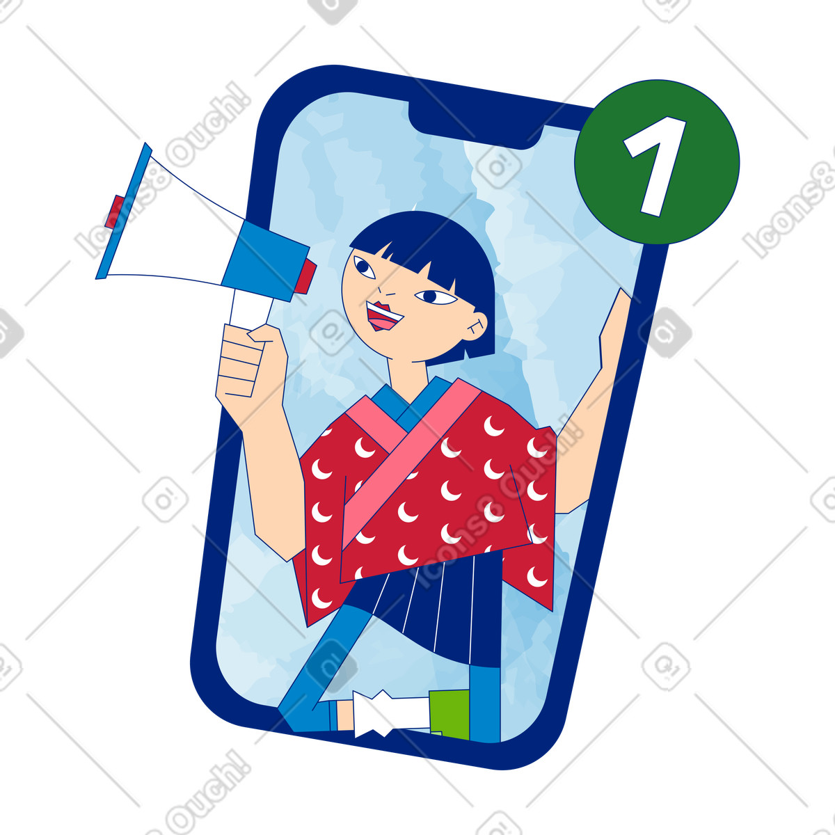 下载 Neo-Sakura 风格的 使用扩音器发布公告的妇女 插画，支持 PNG、SVG 格式
