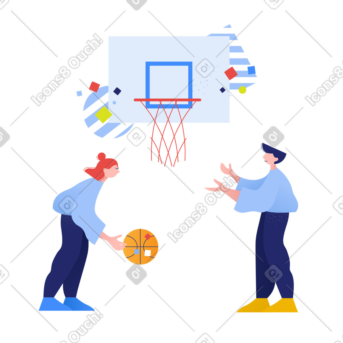 下载 Clip 风格的 男人和女人打篮球 插画，支持 PNG、SVG 格式