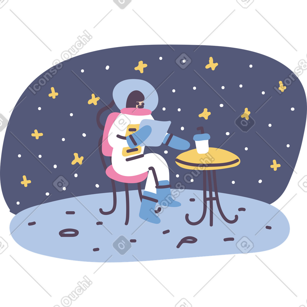 Woman astronaut waiting for someone on the moon illustration in Pluto style download in PNG, SVG