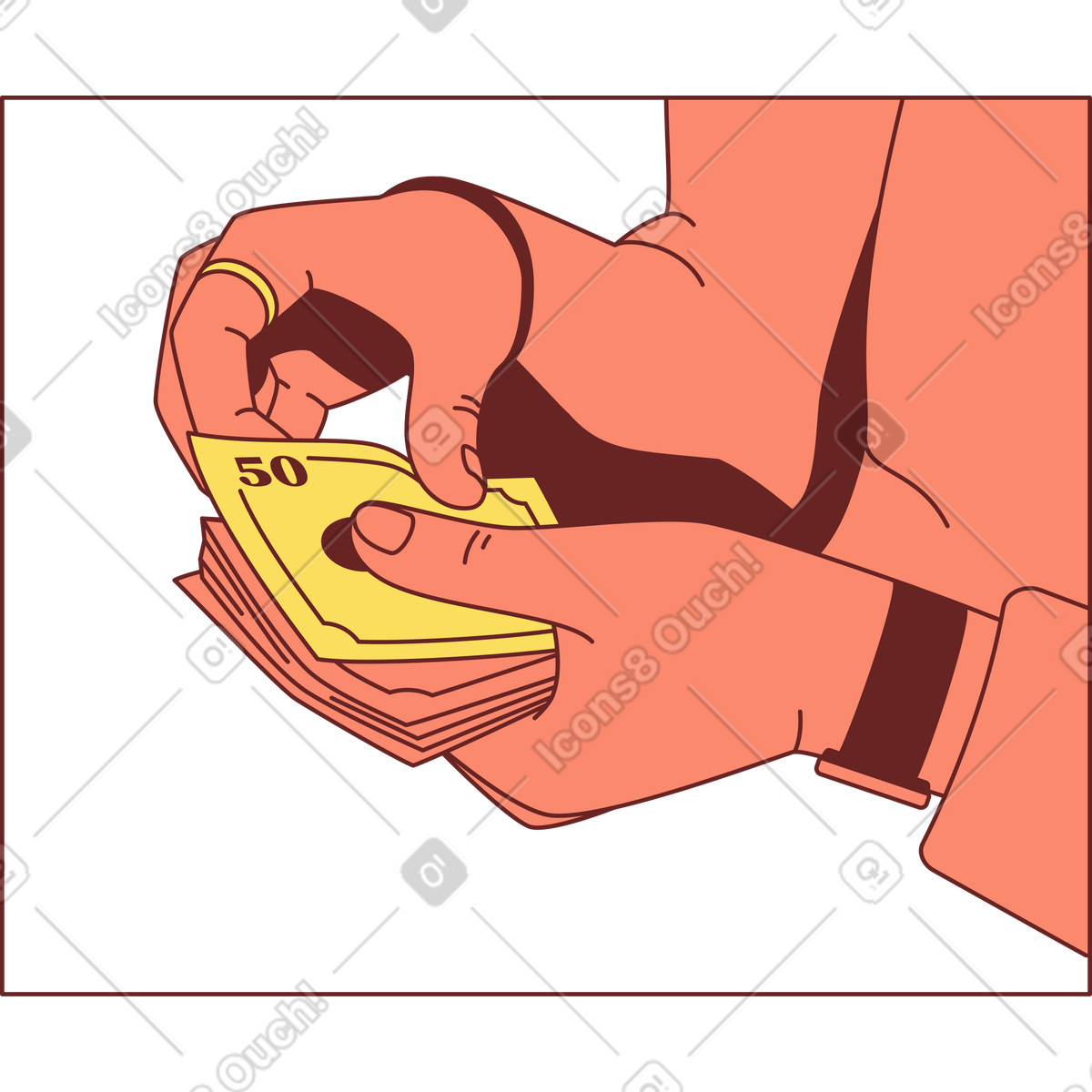 Banknotes in hands illustration depicting a financial theme using clipart graphics