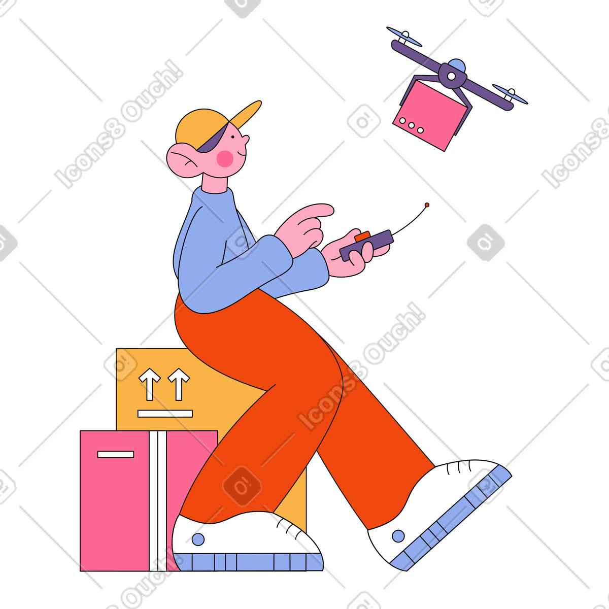 Ilustração de Homem enviando um pacote por drone em no estilo Bloom para baixar em PNG, SVG