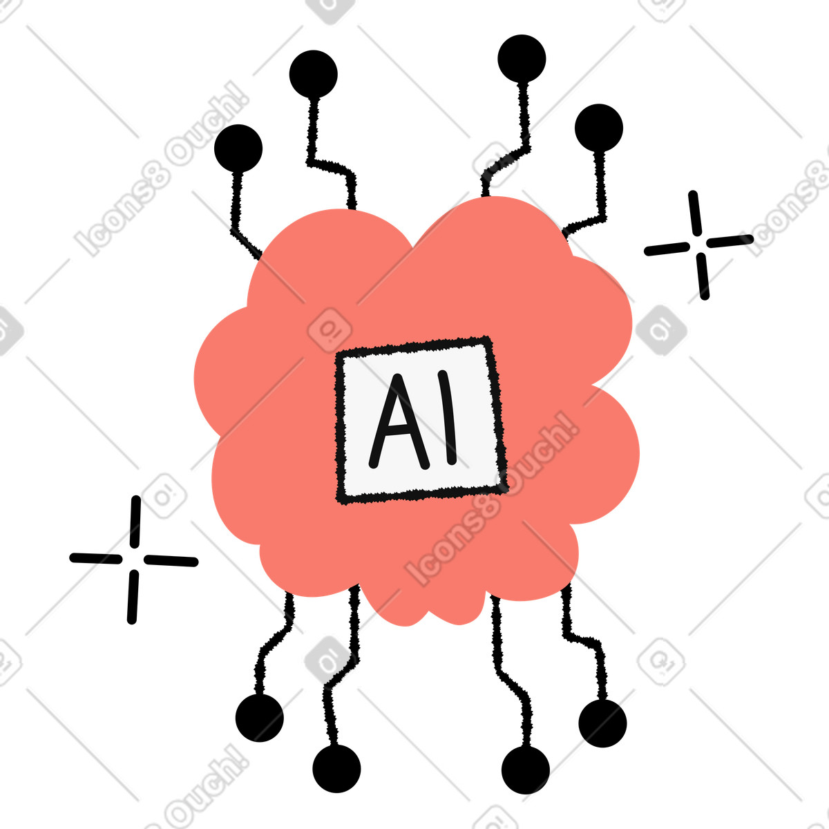 Bold People 스타일의 AI brain with neural connections and circuit nodes 일러스트레이션 PNG, SVG 다운로드