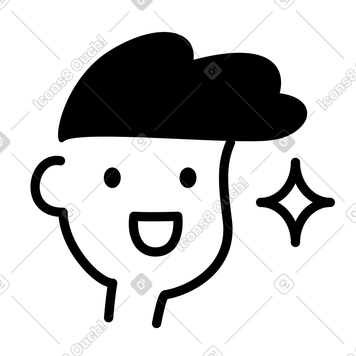 Avatar happy face profile with sparkle symbolizing positive feedback illustration in Notion Line Art style download in PNG, SVG