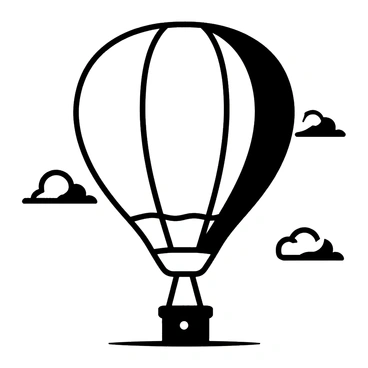 An icon of a hot air balloon with a large, round envelope and a small basket, floating high in the sky among scattered clouds.