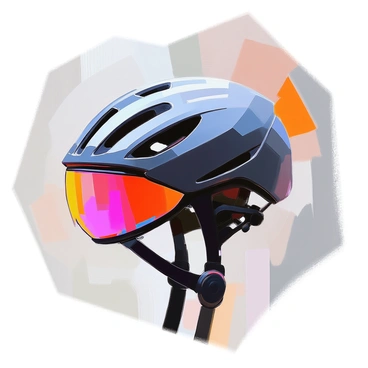 An illustration of a modern bicycle helmet featuring a sleek, aerodynamic design. The helmet is predominantly matte black with glossy accents. It includes multiple ventilation openings strategically placed to enhance airflow. The straps are made of durable material, and there is a subtle reflective strip running along the sides for visibility. The interior padding is visible through the vents, showcasing a comfortable fit designed for cyclists. The overall shape is streamlined, emphasizing speed and performance.