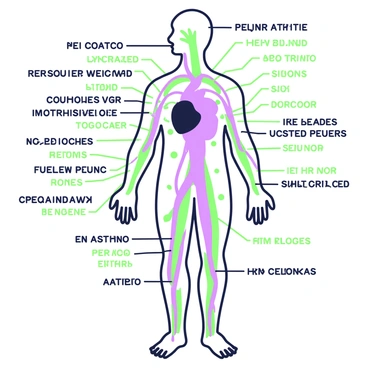 A detailed illustration of the human vascular system is shown. The image features the entire network of arteries and veins throughout the body. The arteries are depicted in a branching pattern starting from the heart, flowing outward to various parts of the body. The veins are shown returning blood back to the heart, intertwining with the arteries. The major arteries and veins are labeled, with the heart located at the center of the image. The overall structure is designed to showcase the complex connections between the arteries and veins in a clear, educational format.