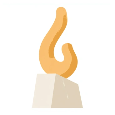 A three-dimensional clay sculpture of an abstract figure, featuring smooth, rounded shapes and subtle curves. The figure has elongated limbs and a swirling, flowing form that conveys movement. It is presented on a simple, elegant pedestal made of white stone, which contrasts with the earthy tones of the clay. Soft lighting casts gentle shadows on the pedestal, emphasizing the textures and details of the sculpture.
