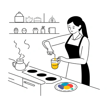 A person preparing traditional Tet drinks, like sweet herbal tea, in the kitchen.