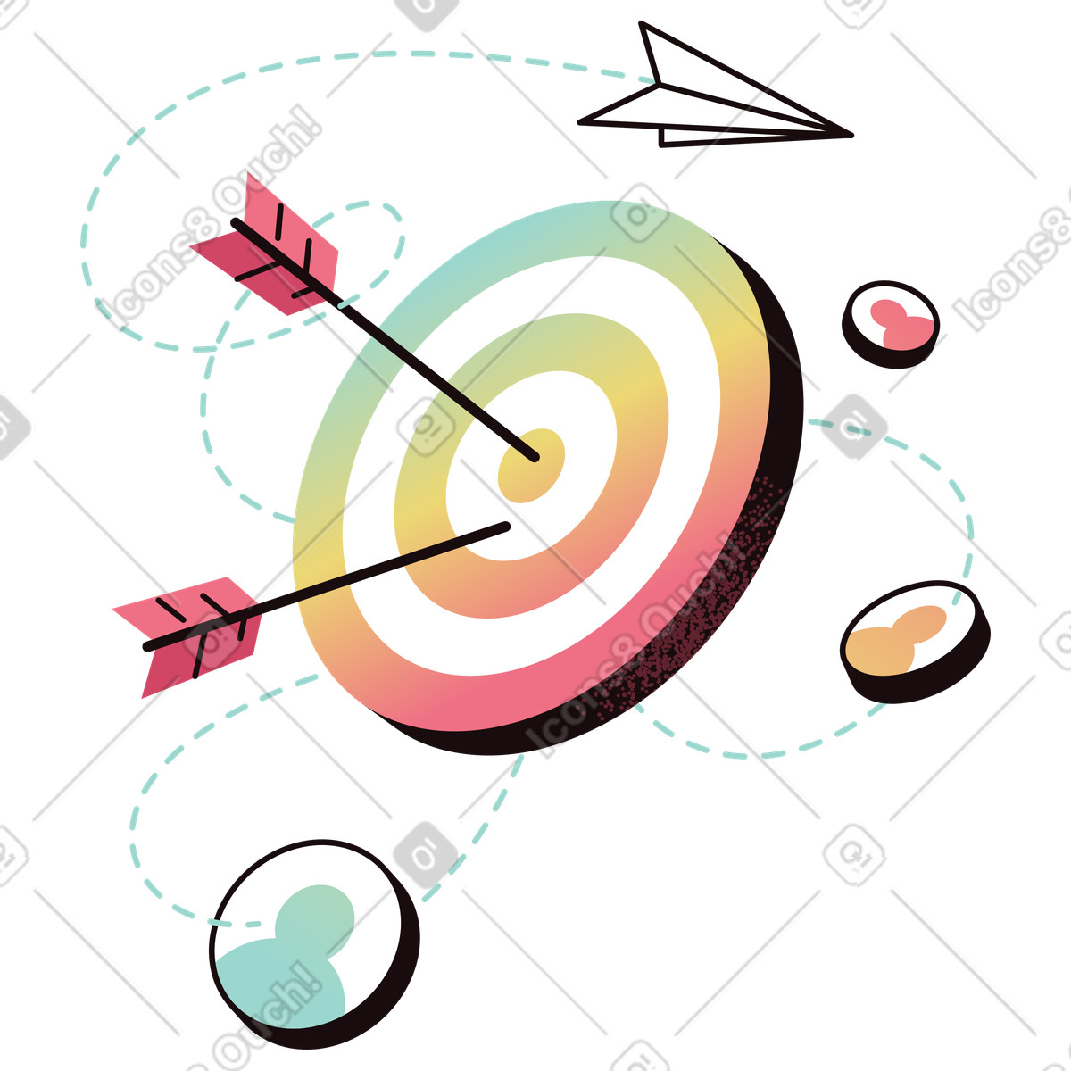 Target with arrows and user icons, Audience segmentation in digital marketing illustrazione stile Delight scarica PNG, SVG