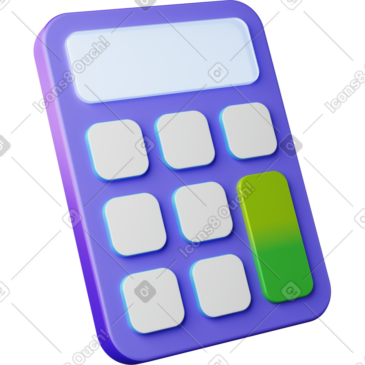 Calculator device with large display screen and square keypad buttons illustration in 3D Playful style download in PNG, SVG