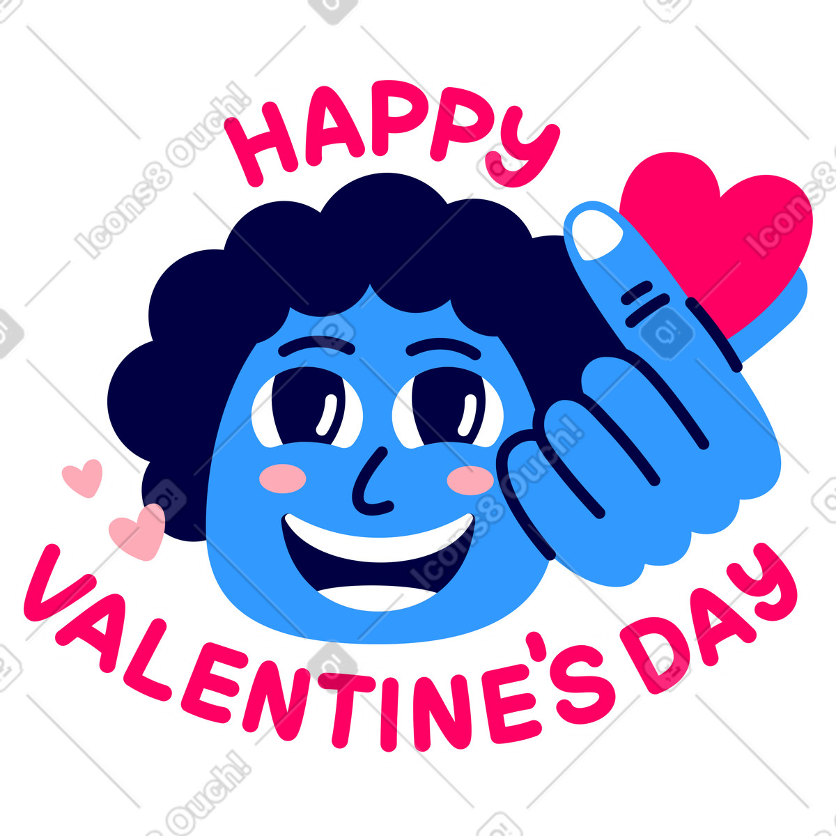 Ilustração de Letras feliz dia dos namorados com cara apaixonado em no estilo Rondy Stickers para baixar em PNG, SVG