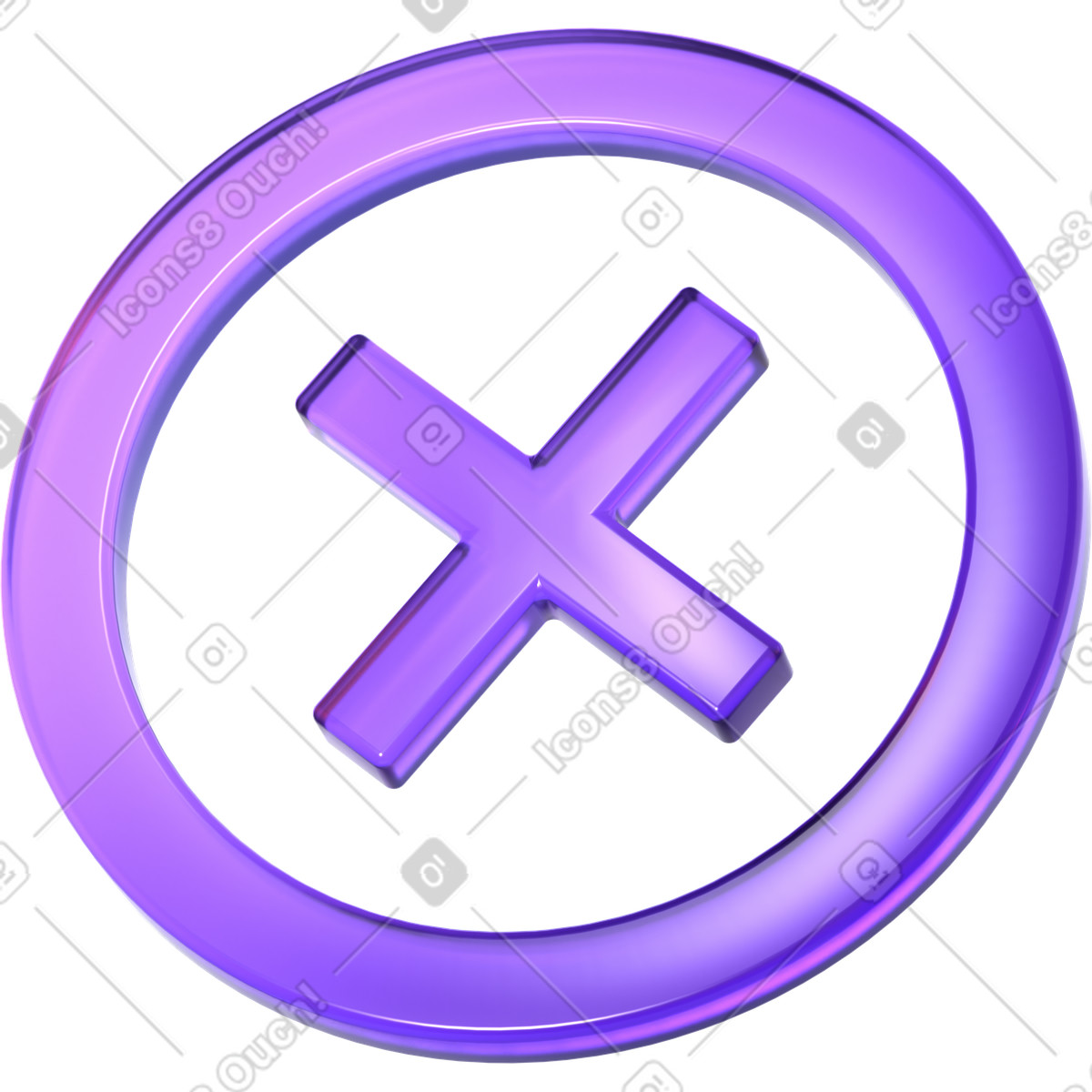 Purple cross in circle illustration 3D Glassy style download PNG, SVG
