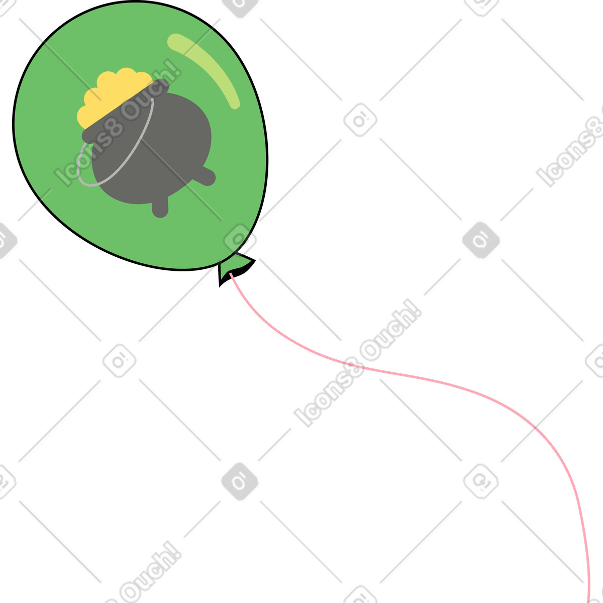 Gree balloon with a pot of gold illustration in Kindy style download in PNG, SVG