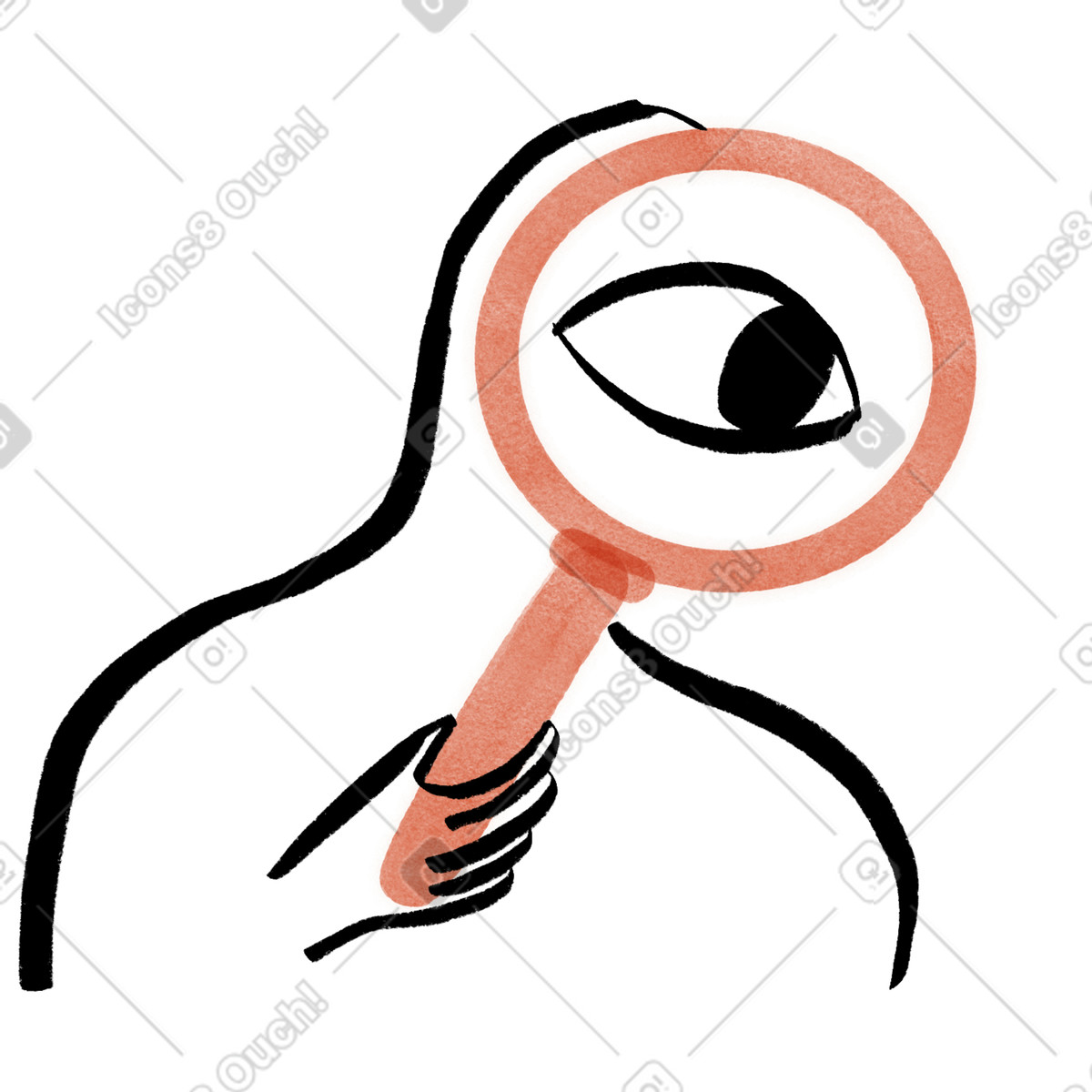 Person looking through a magnifying glass to find information searching for something animated illustration in Hand-drawn animation style download in GIF, Lottie (JSON), AE