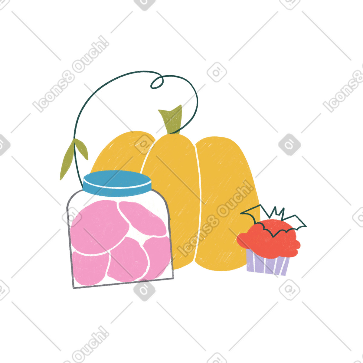 Sweets and pumpkin illustration in Tutti style download in PNG, SVG