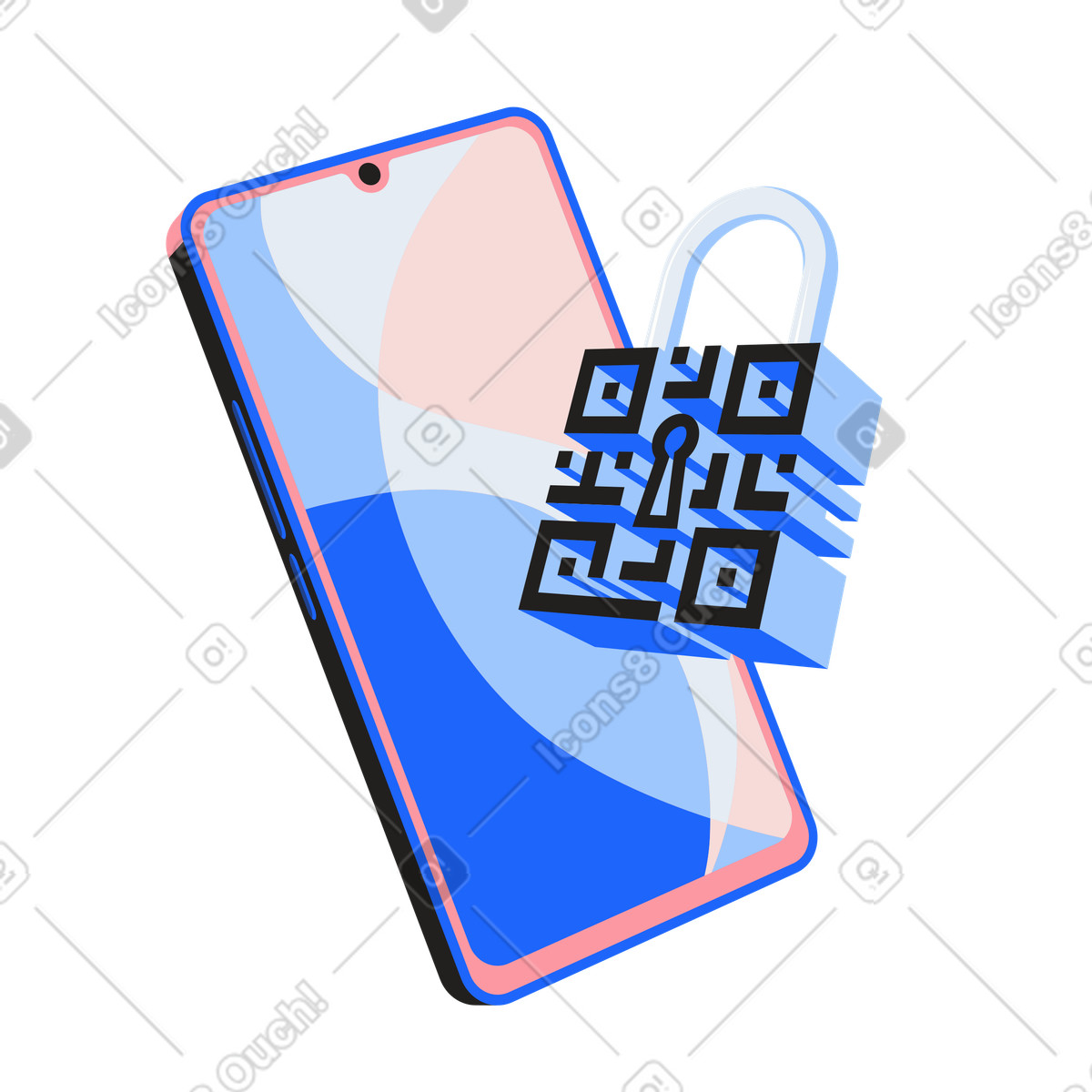 Иллюстрация Защита данных с помощью смартфона и динамического qr-кода в стиле Editorial — скачать в форматах PNG, SVG