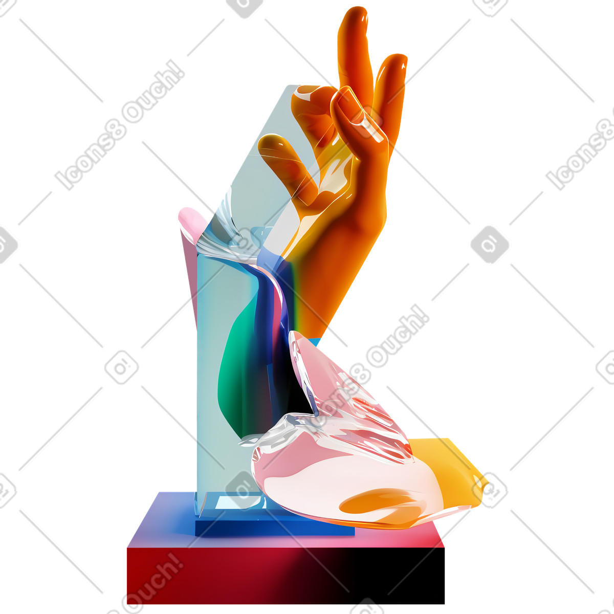 Abstrakte handskulptur mit lebendigen flüssigen formen-Illustration im 3D Construction-Stil als Download in PNG, SVG