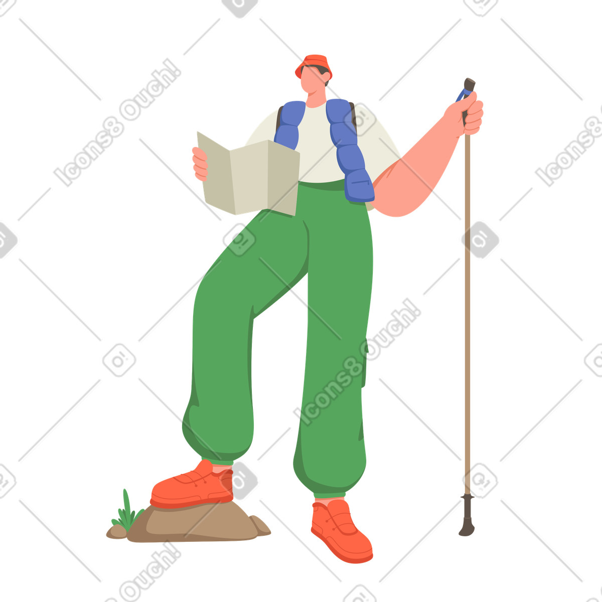 下载 Social 风格的 有步行杆的徒步旅行者看地图 插画，支持 PNG、SVG 格式