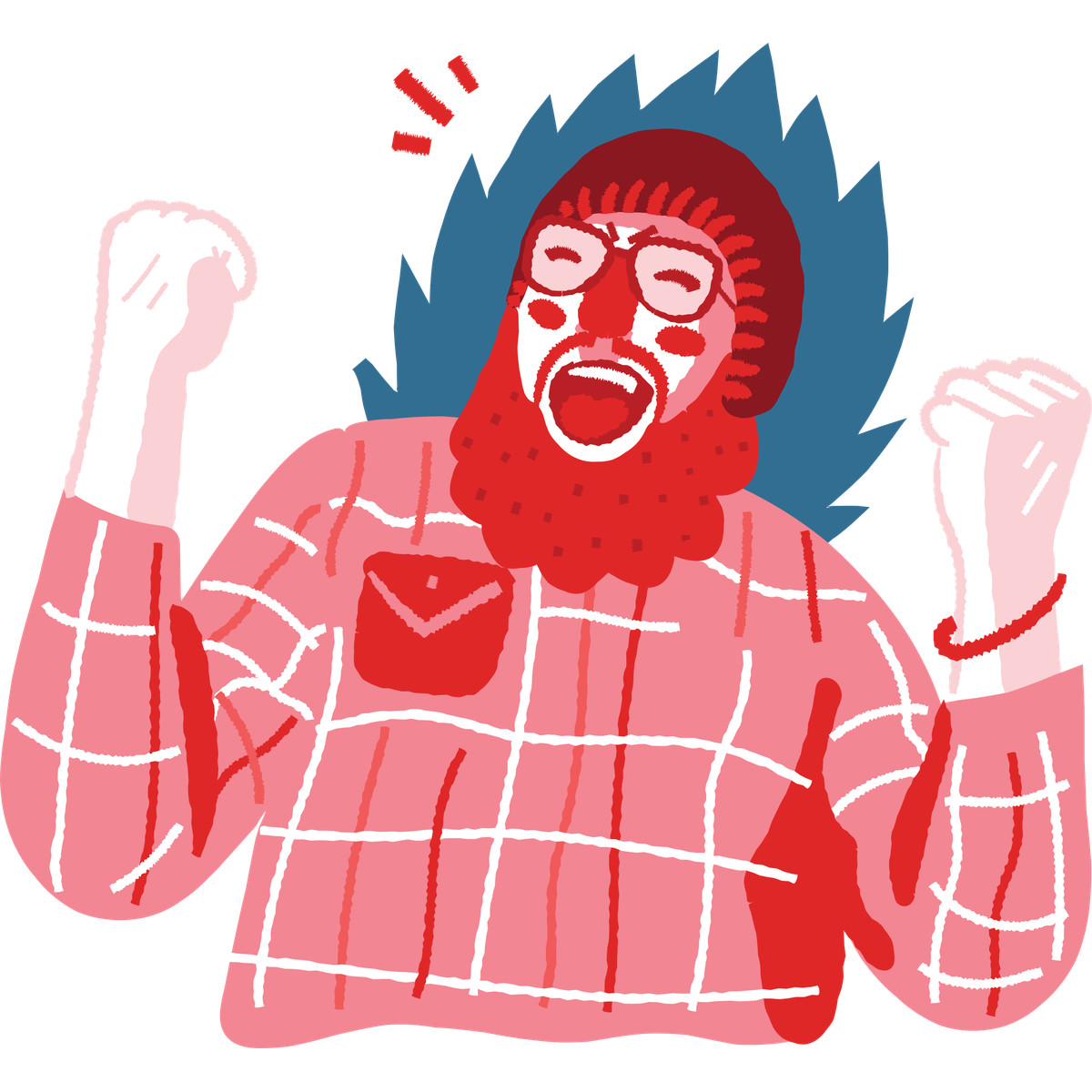 Иллюстрация Bearded man in plaid shirt celebrating success в стиле Cherry — скачать в форматах PNG, SVG