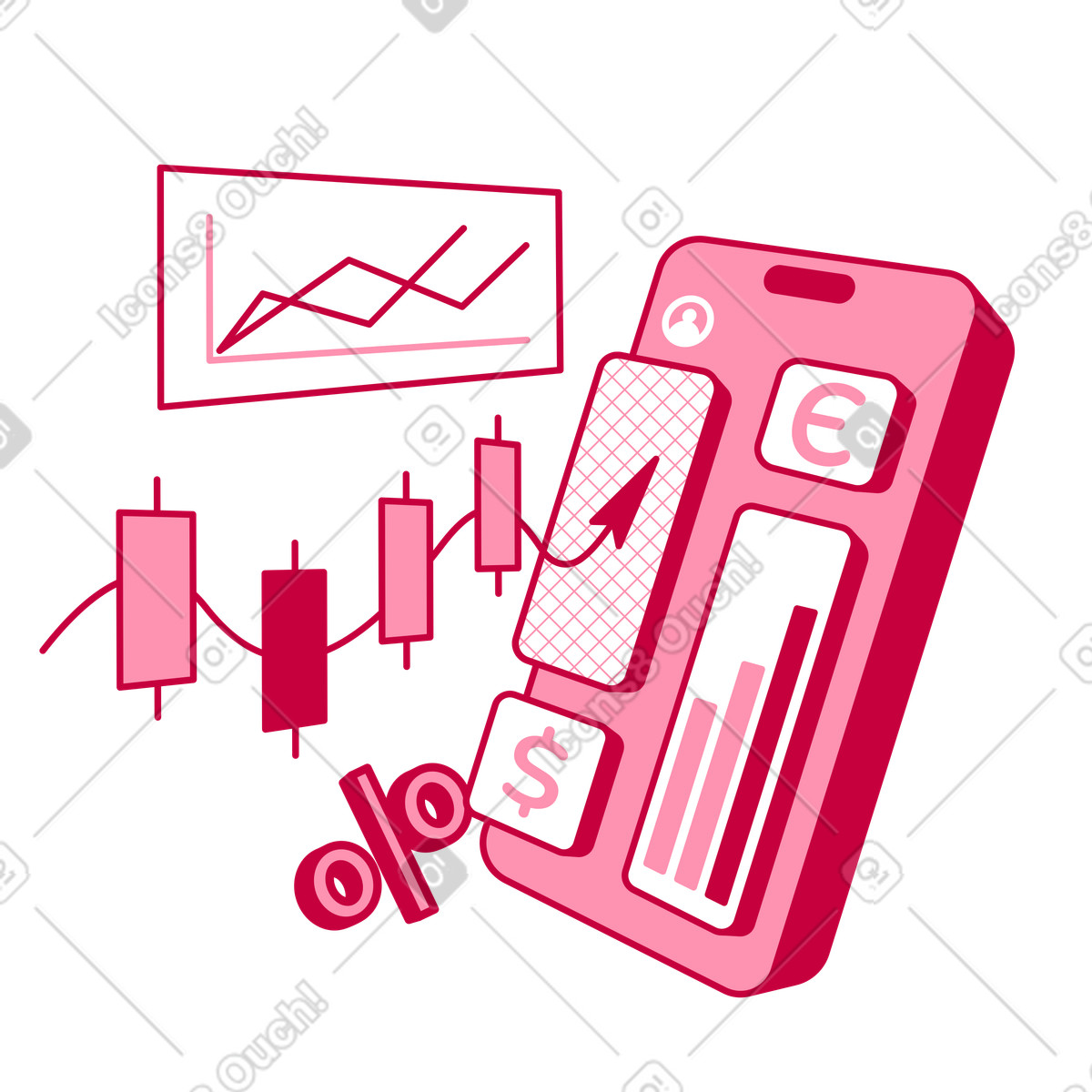 Financial data analysis and currency trading illustration in PNG, SVG