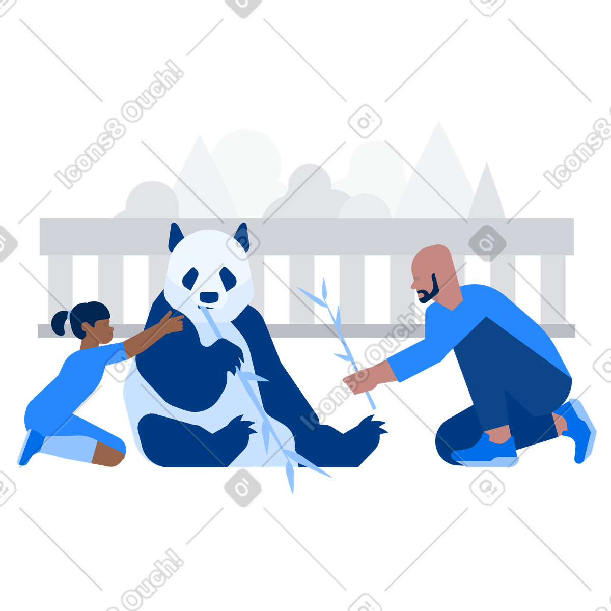 Father and daughter in a petting zoo feeding panda illustration Urban style download PNG, SVG