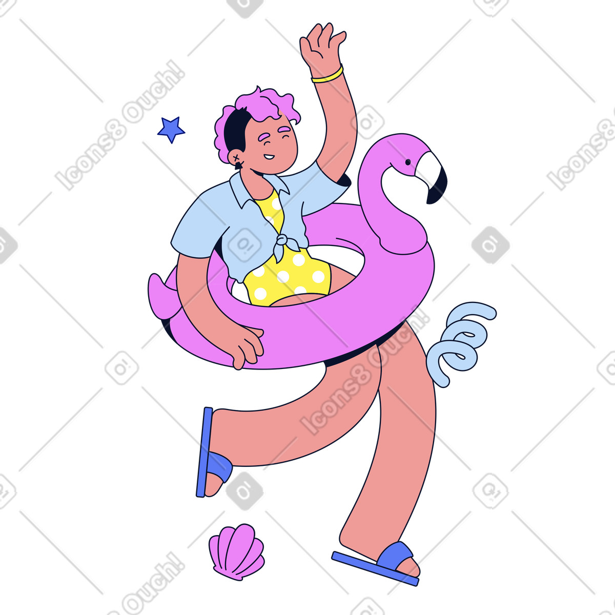 Happy swimmer in playful pool float, Summer recreation and entertainment illustration Flexy style download PNG, SVG