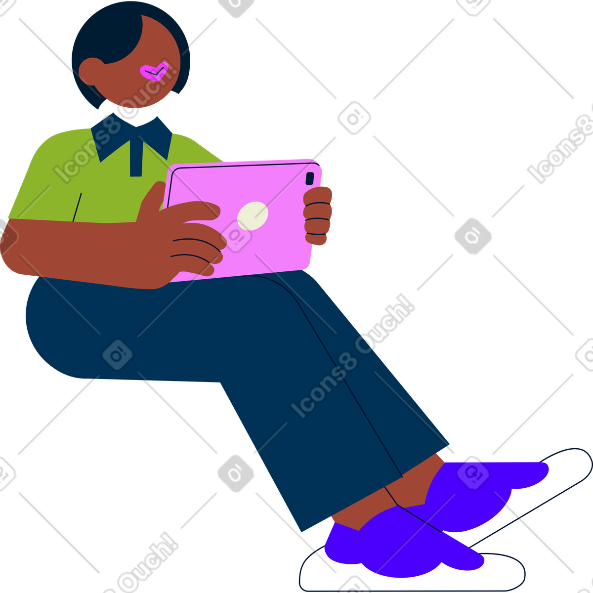 Young woman holding a tablet illustration in Cubes style download in PNG, SVG