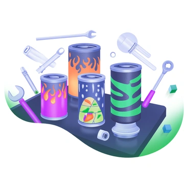 A display showcasing a variety of "custom motorcycle air filters" featuring "bold designs." Each air filter exhibits unique patterns and colors, including flames, tribal motifs, and geometric shapes. The filters are positioned on a sleek black surface, creating a contrast that emphasizes their vibrant designs. There are also small details like metallic accents and textures on the filters that enhance their visual appeal. Surrounding the filters are tools typically associated with motorcycle maintenance, such as wrenches and screwdrivers, adding context to the scene.