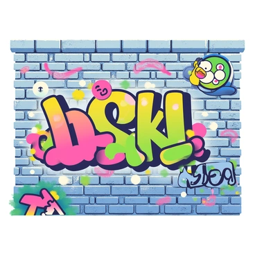 A vibrant brick wall covered in colorful graffiti street art