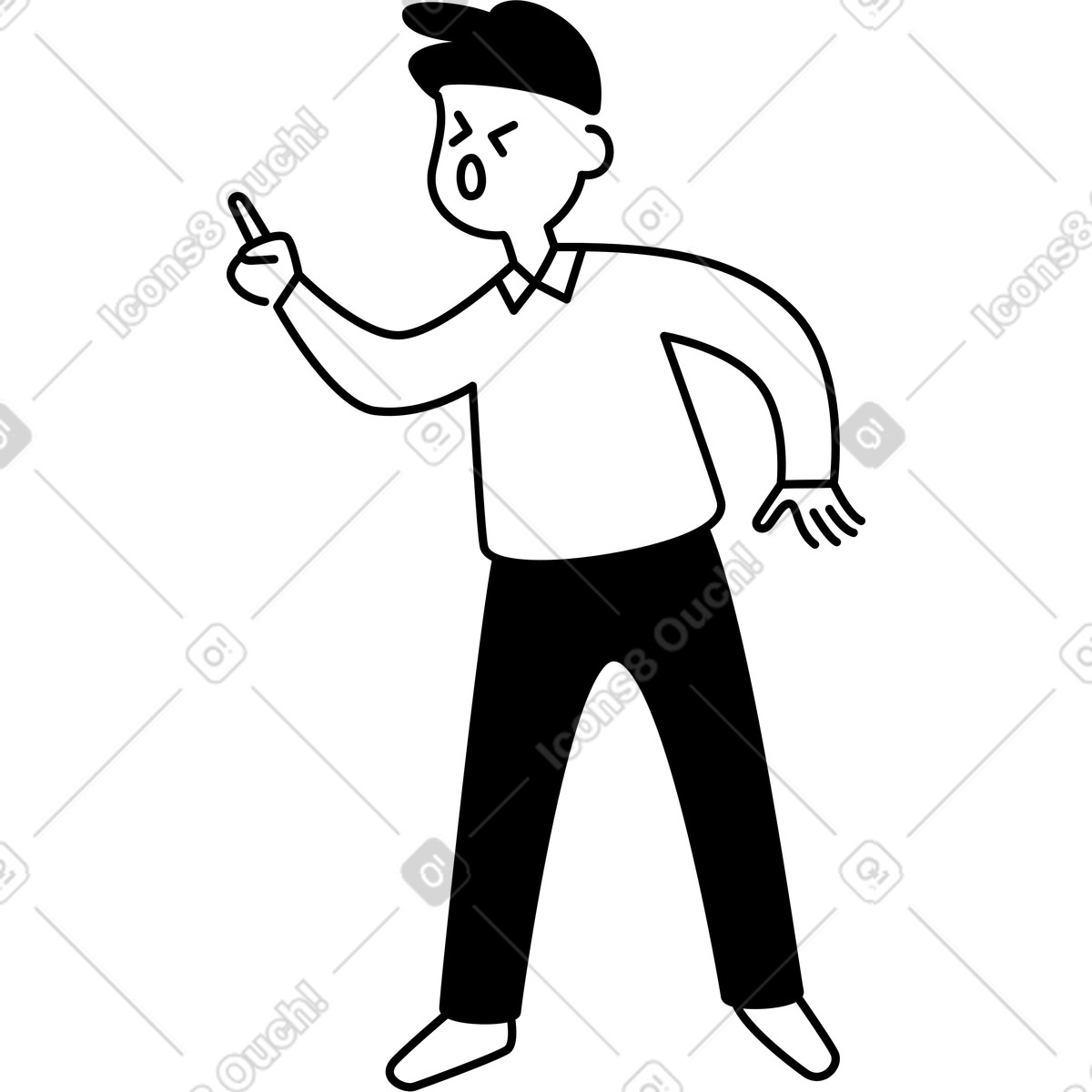 Character pointing finger with angry face and open mouth-Illustration im Notion Line Art-Stil als Download in PNG, SVG