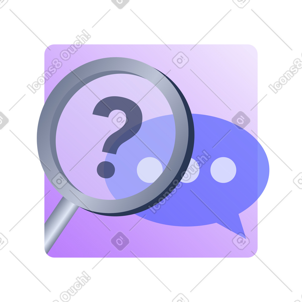 Lucent スタイルの Frequently asked questions with speech bubble and magnifying glass のイラストをPNG、SVG形式でダウンロード