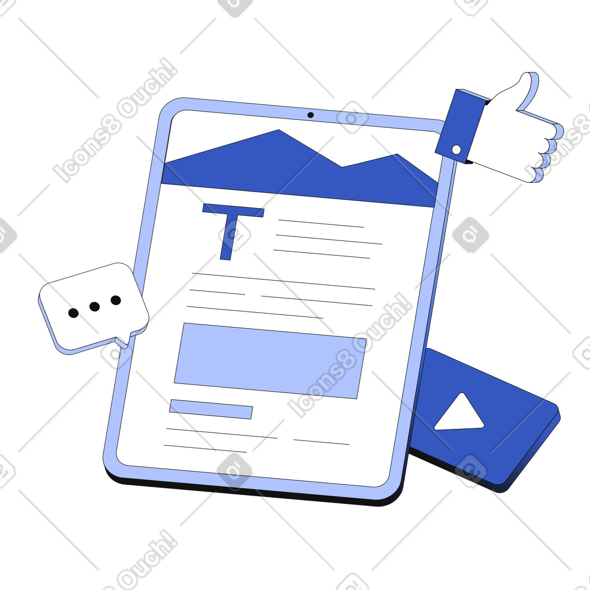 Articolo del blog sul tablet illustrazione in stile Techny scarica in PNG, SVG