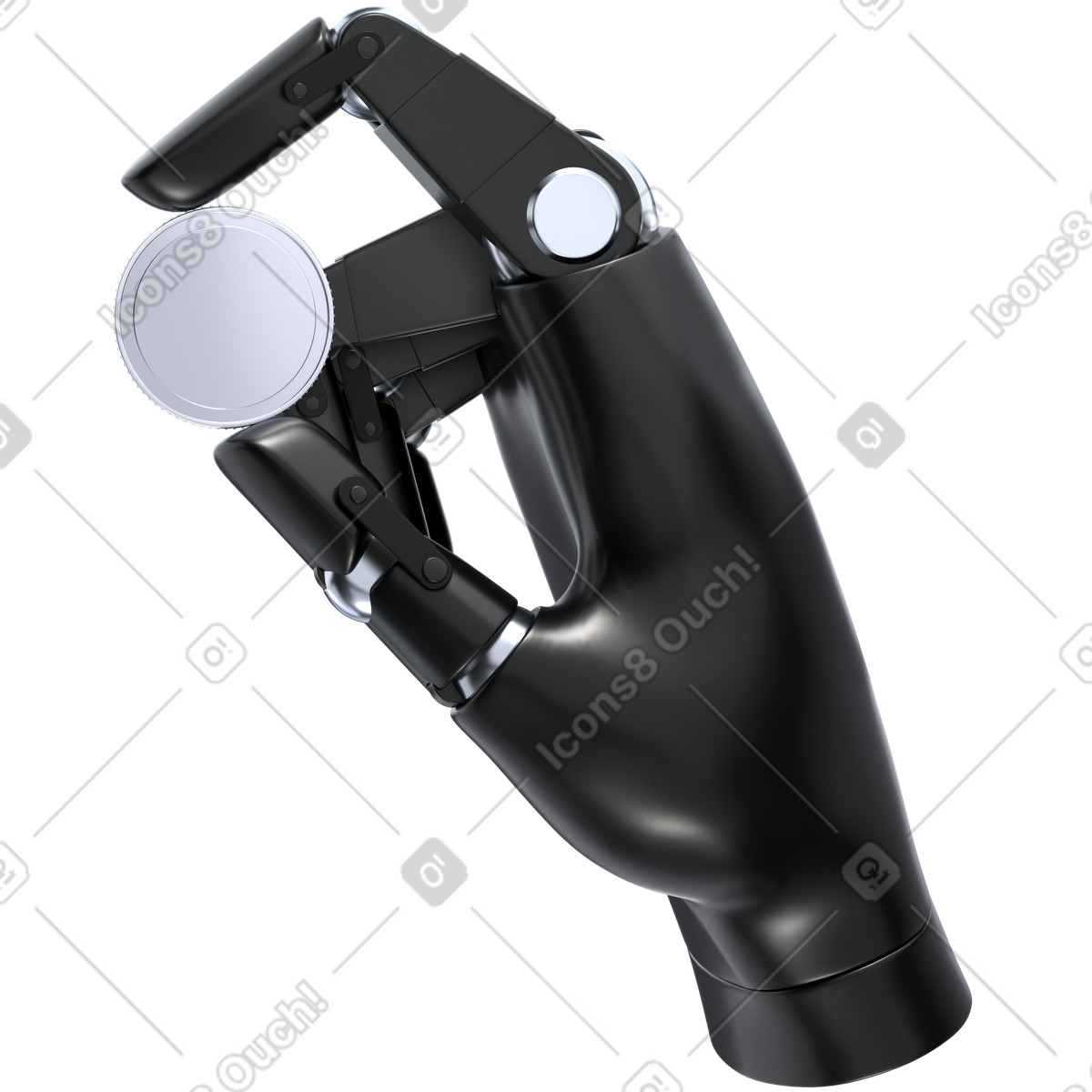 Robotic Hand Tossing Coins, Algorithmic Finance Operations, Revenue Optimization Model illustration in 3D Pro style download in PNG, SVG