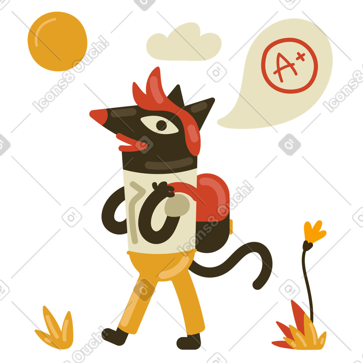 Ilustração de Aluno indo para a escola e pensando nas notas em no estilo Arabica baixar em PNG, SVG