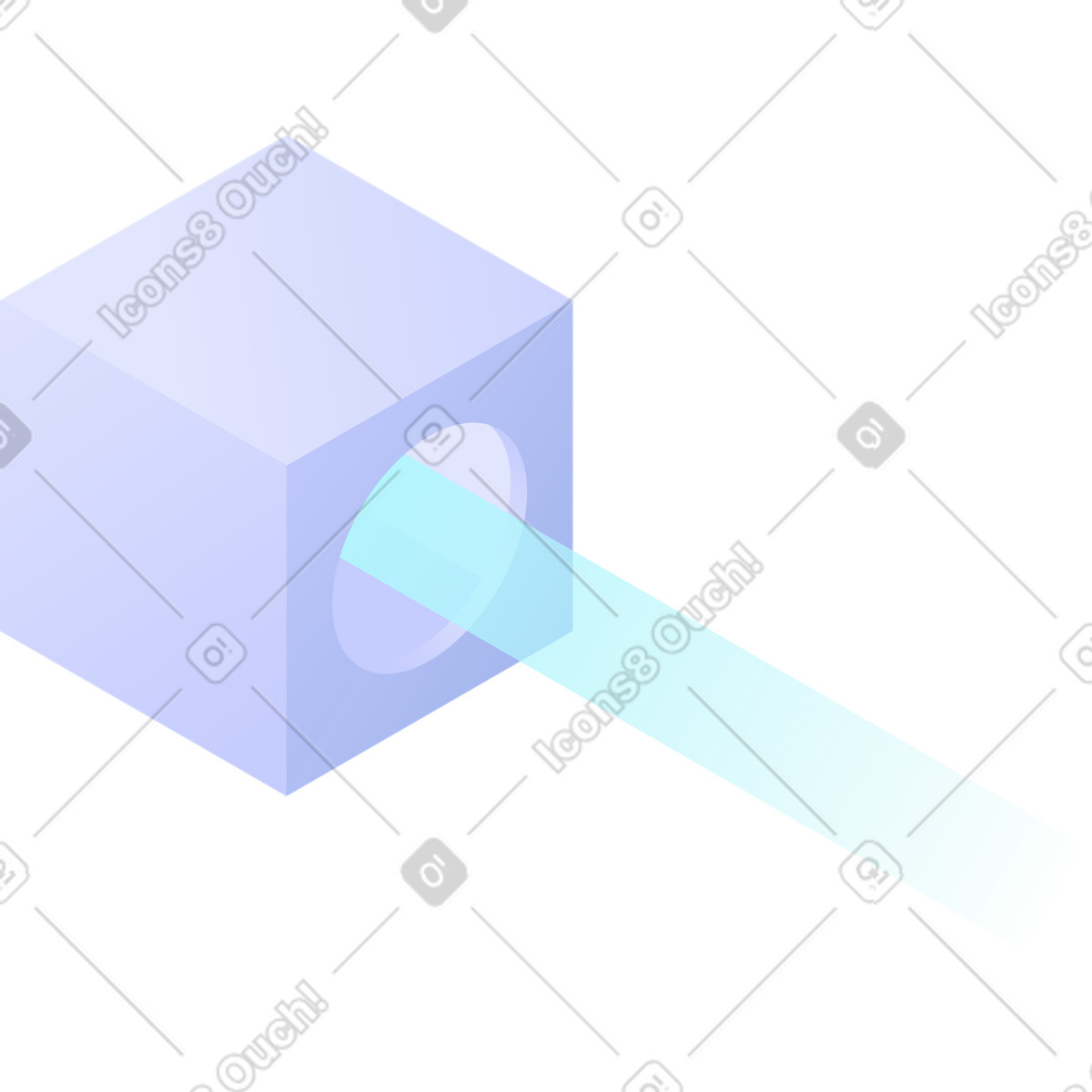 Illustration Cube avec rayon de lumière dans le style Quantum à télécharger aux formats PNG, SVG