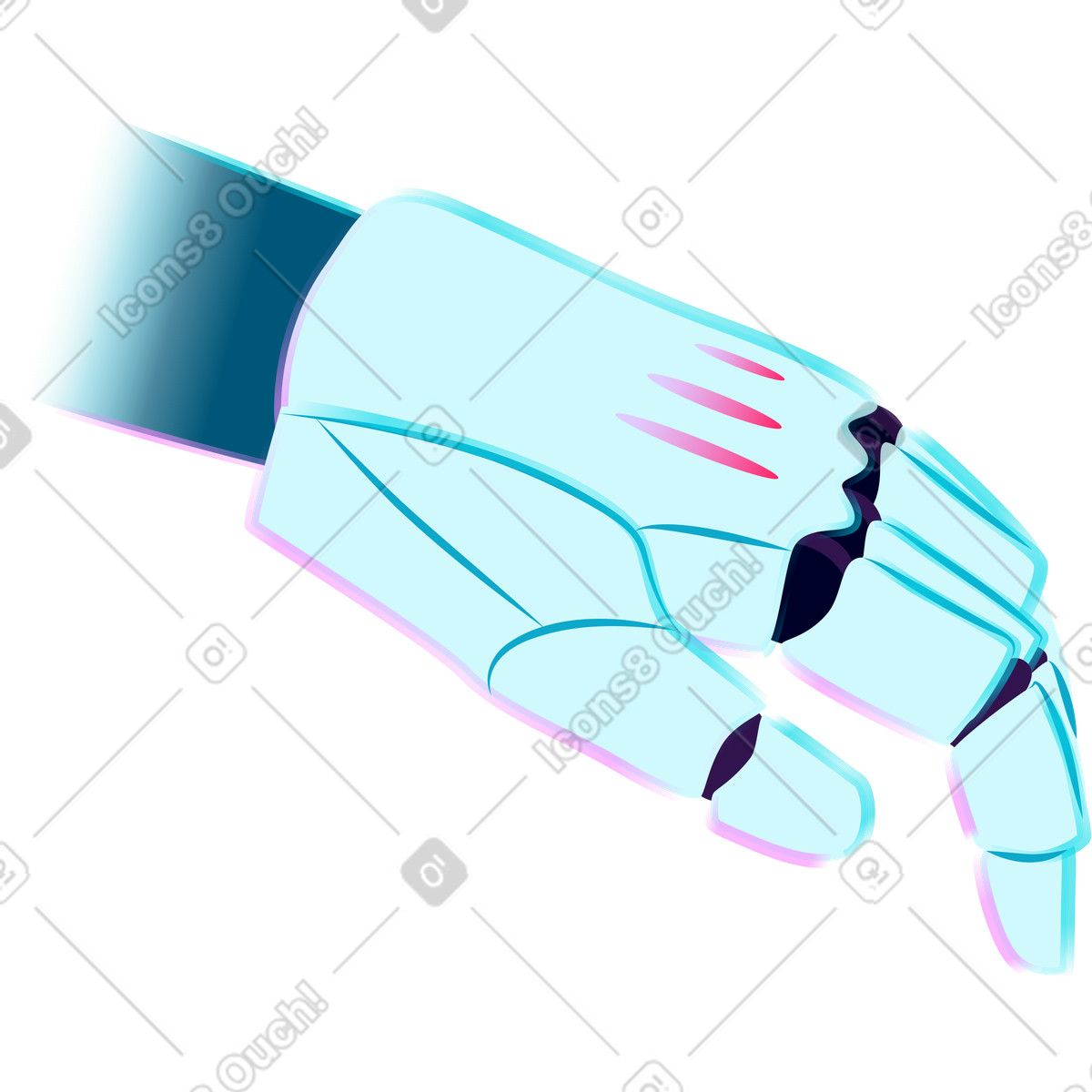 Neon スタイルの 左ロボットハンド のイラストをPNG、SVG形式でダウンロード