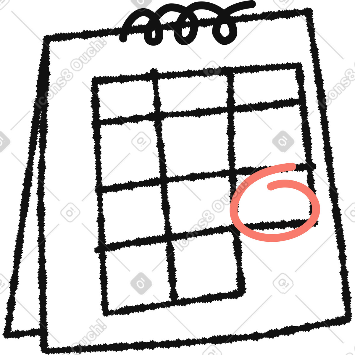 Bold People スタイルの Calendar page with red circle highlighting important appointment date box のイラストをPNG、SVG形式でダウンロード