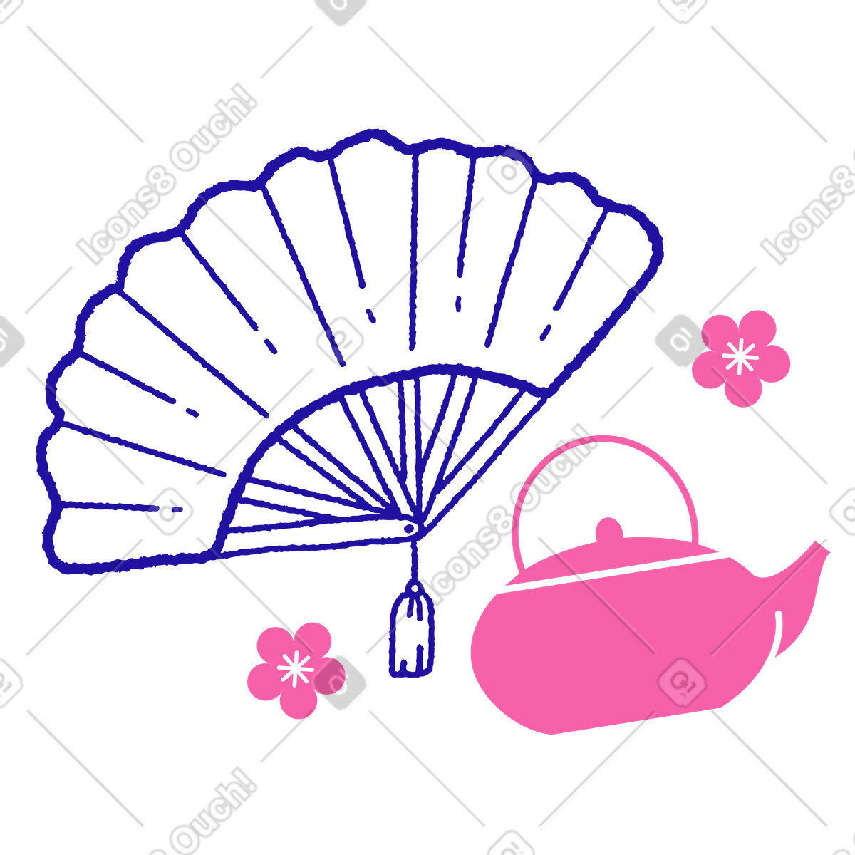 Cerimonia del tè cinese con ventaglio aperto illustrazione in stile Whimsy scarica in PNG, SVG